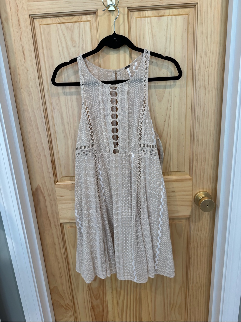 Free People Beige Crochet Mini Dress